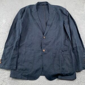 Muji Blazer Mens Large Navy Blue 100% Linen Lightweight Unstructured Summer